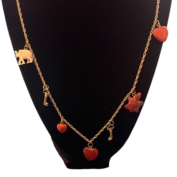 Vintage 12K Gold Filled Red Jade Bone Charm Necklace - Picture 3 of 10